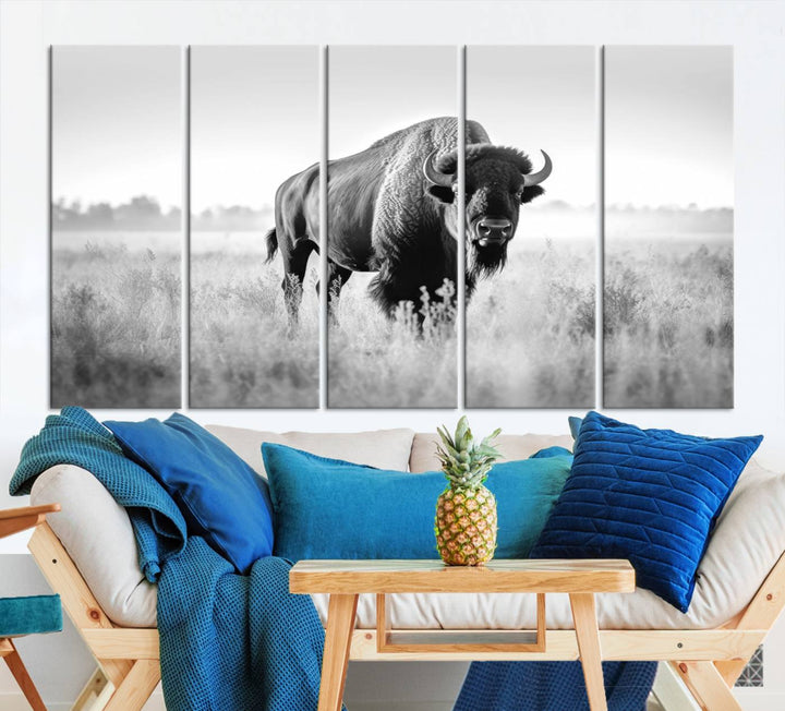 Cow Bighorn Wall Art Canvas Print, Longhorn Texas Large Cow Animal Canvas Print