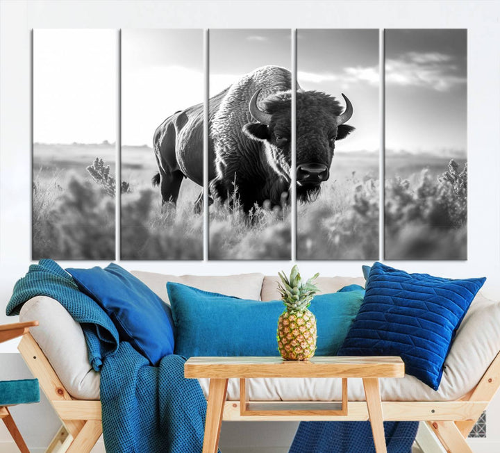 Cow Bighorn Wall Art Canvas Print, Longhorn Texas Large Cow Animal Canvas Print