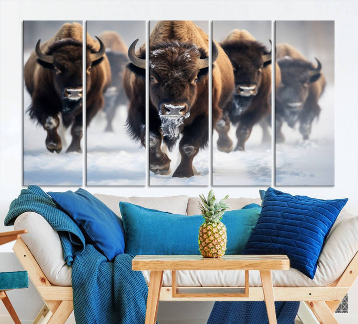 Cow Bighorn Wall Art Canvas Print, Longhorn Texas Large Cow Animal Canvas Print