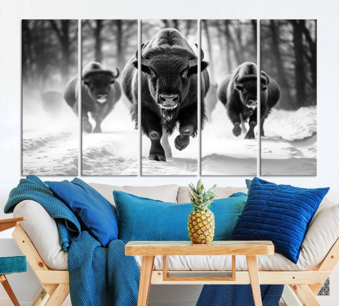 Cow Bighorn Wall Art Canvas Print, Longhorn Texas Large Cow Animal Canvas Print