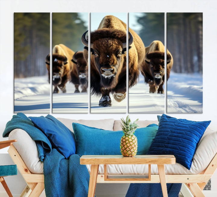 Cow Bighorn Wall Art Canvas Print, Longhorn Texas Large Cow Animal Canvas Print