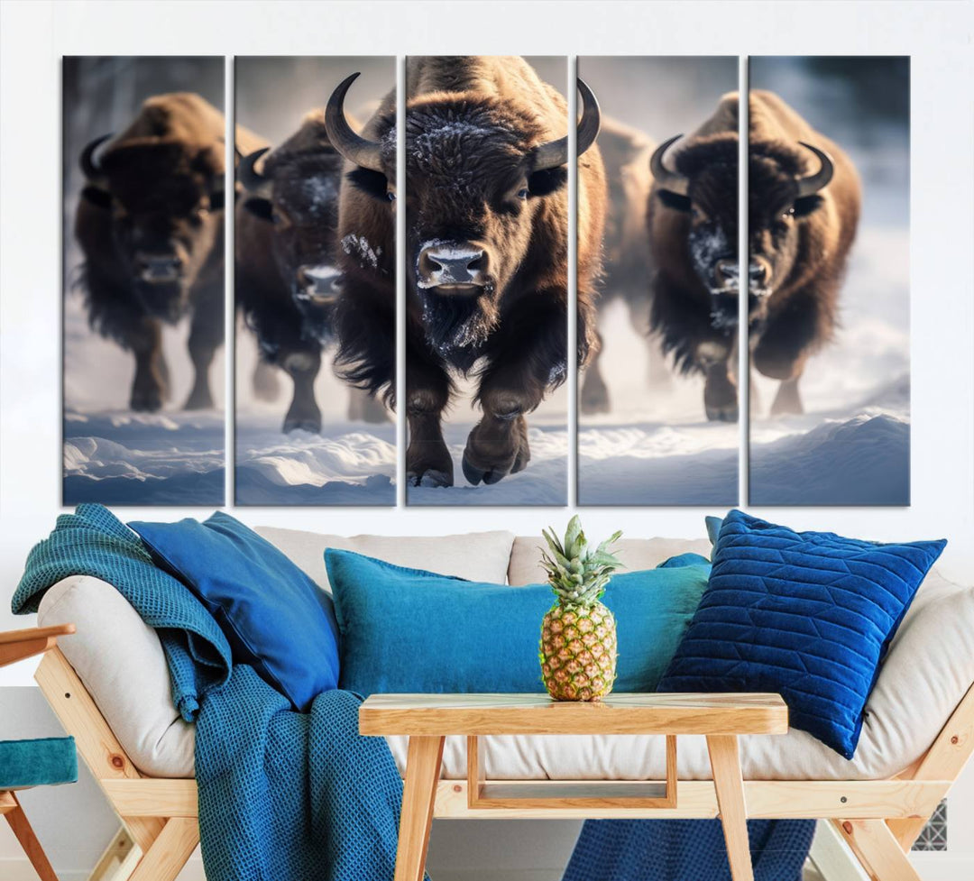 Cow Bighorn Wall Art Canvas Print, Longhorn Texas Large Cow Animal Canvas Print