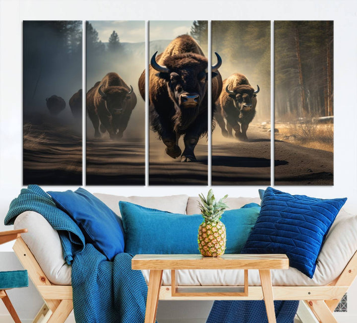 Cow Bighorn Wall Art Canvas Print, Longhorn Texas Large Cow Animal Canvas Print