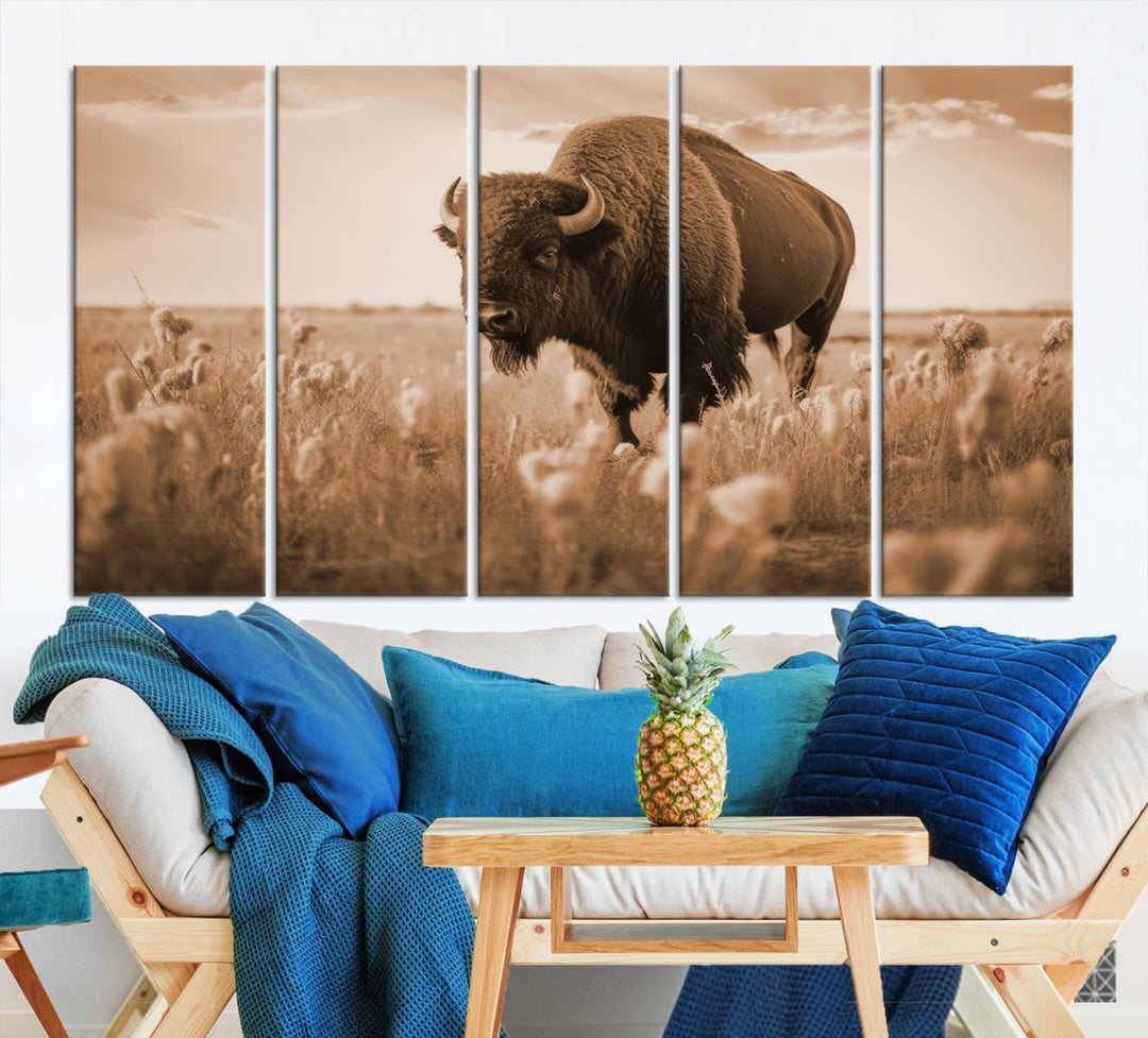 Cow Bighorn Wall Art Canvas Print, Longhorn Texas Large Cow Animal Canvas Print