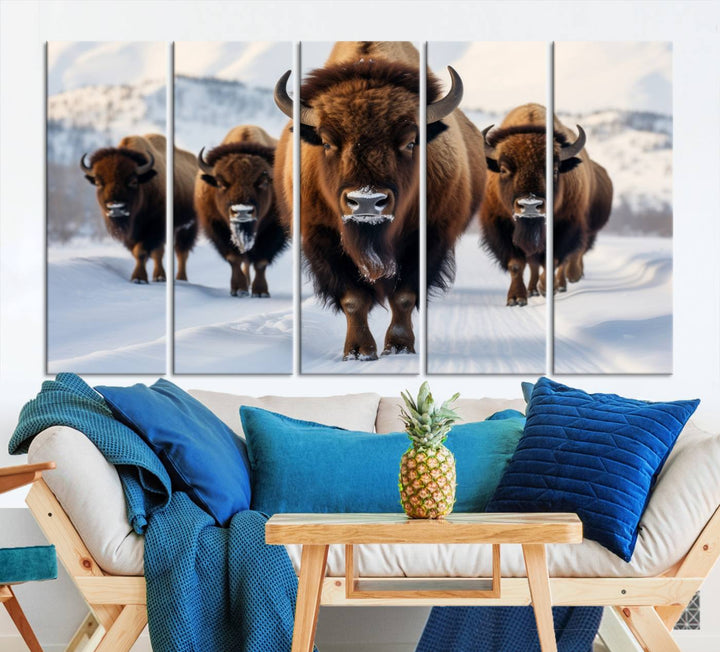 Cow Bighorn Wall Art Canvas Print, Longhorn Texas Large Cow Animal Canvas Print