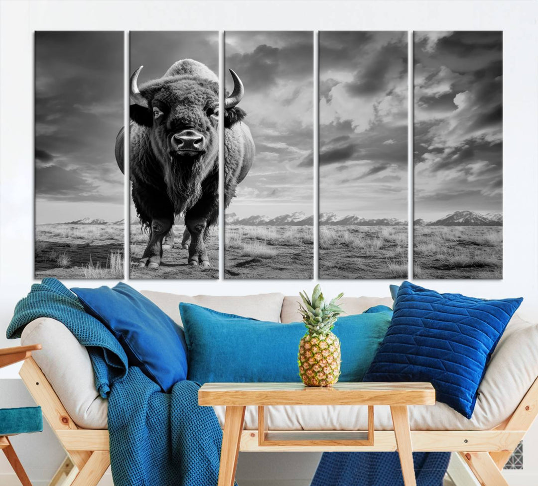 Cow Bighorn Wall Art Canvas Print, Longhorn Texas Large Cow Animal Canvas Print