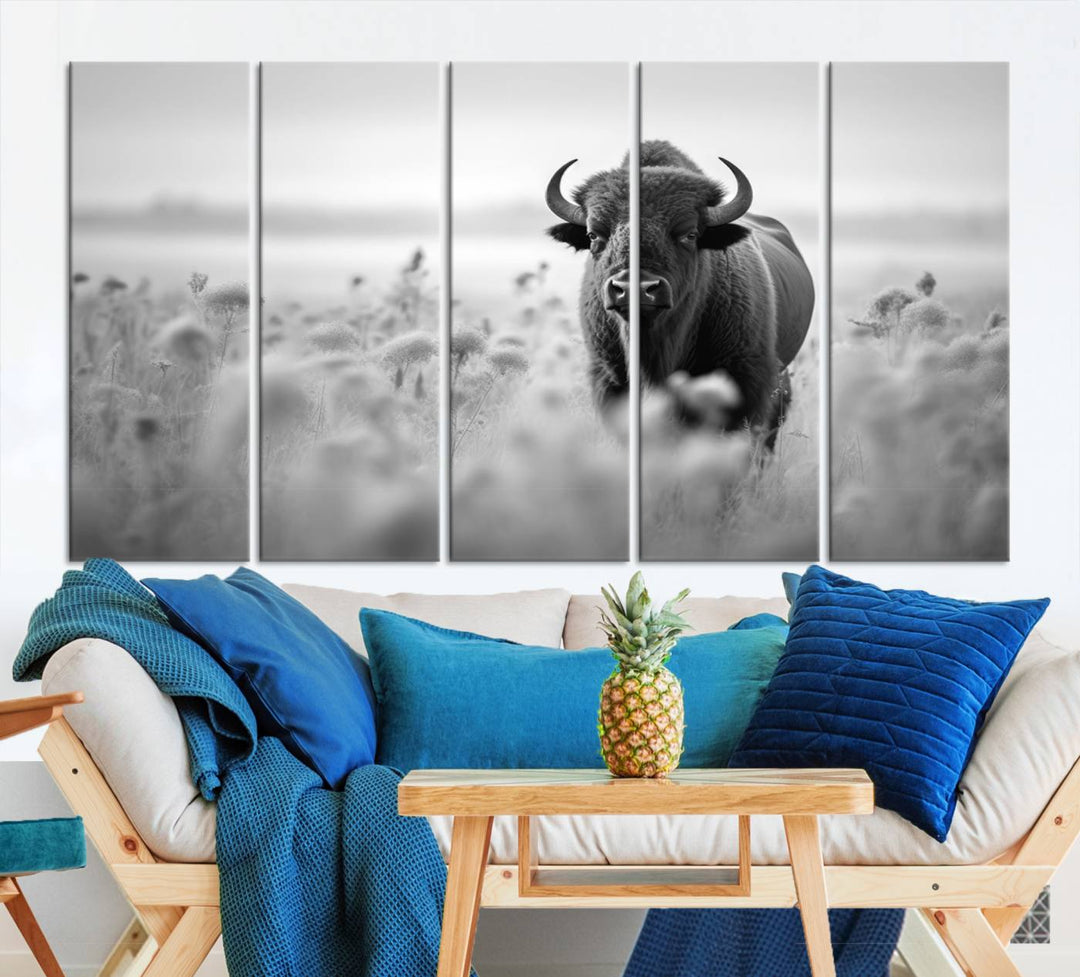 Cow Bighorn Wall Art Canvas Print, Longhorn Texas Large Cow Animal Canvas Print