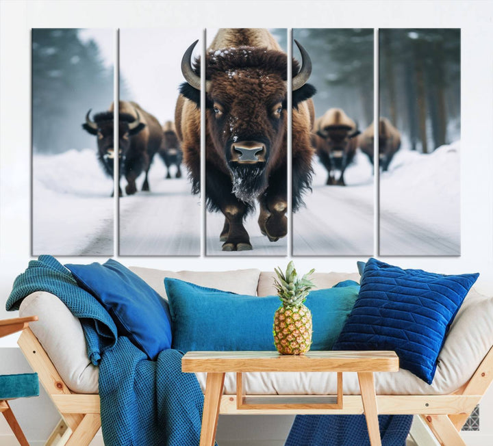 Cow Bighorn Wall Art Canvas Print, Longhorn Texas Large Cow Animal Canvas Print