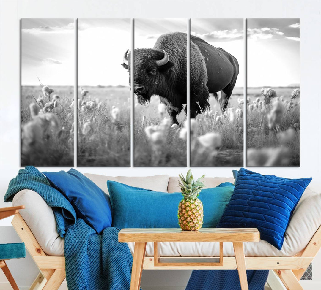 Cow Bighorn Wall Art Canvas Print, Longhorn Texas Large Cow Animal Canvas Print