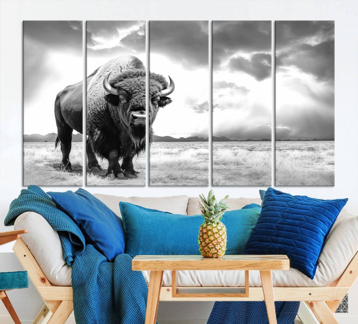 Cow Bighorn Wall Art Canvas Print, Longhorn Texas Large Cow Animal Canvas Print