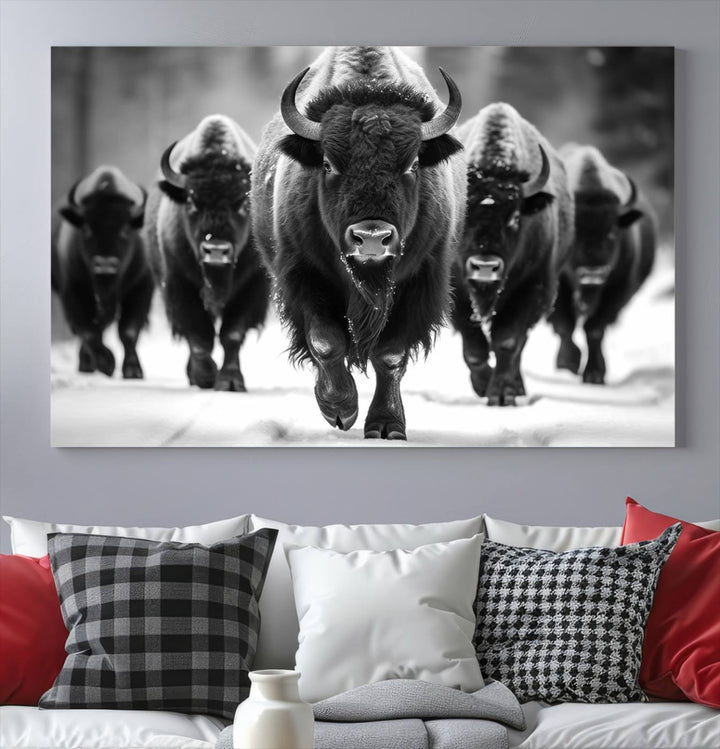 Cow Bighorn Wall Art Canvas Print, Longhorn Texas Large Cow Animal Canvas Print