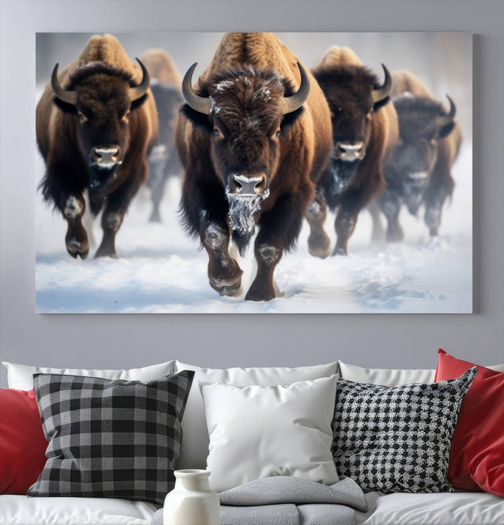 Cow Bighorn Wall Art Canvas Print, Longhorn Texas Large Cow Animal Canvas Print