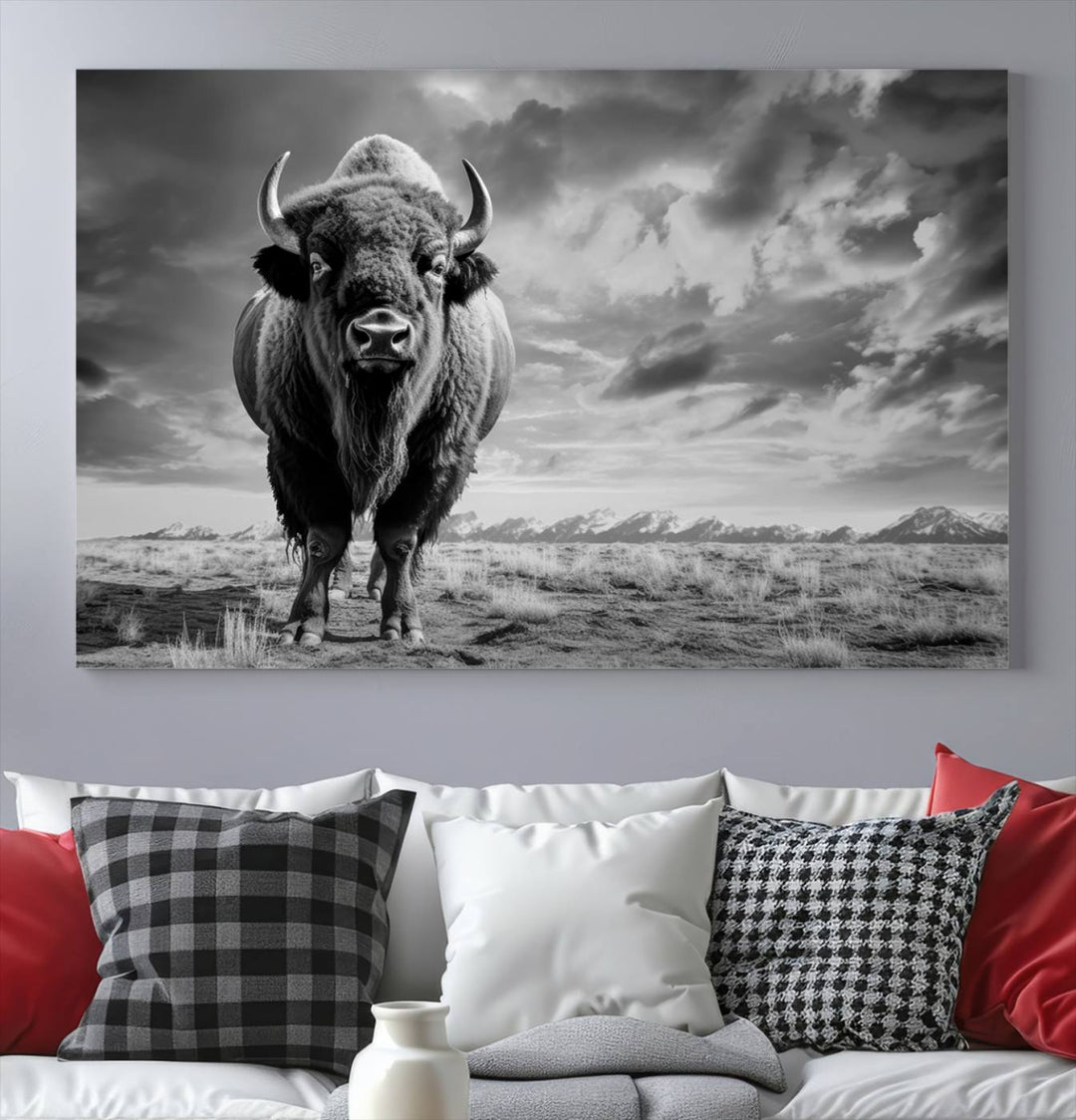 Cow Bighorn Wall Art Canvas Print, Longhorn Texas Large Cow Animal Canvas Print