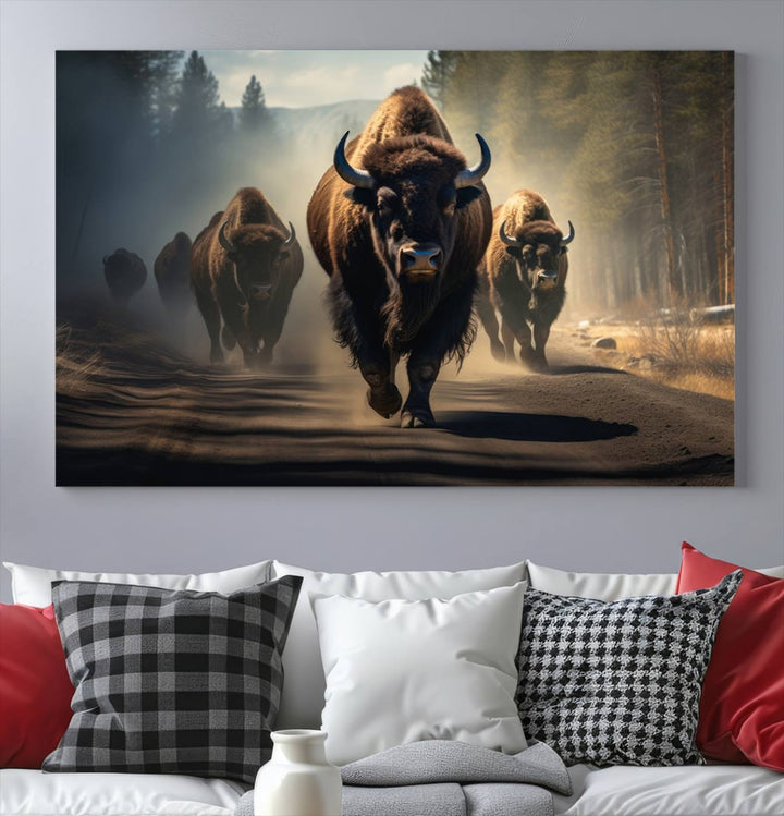 Cow Bighorn Wall Art Canvas Print, Longhorn Texas Large Cow Animal Canvas Print