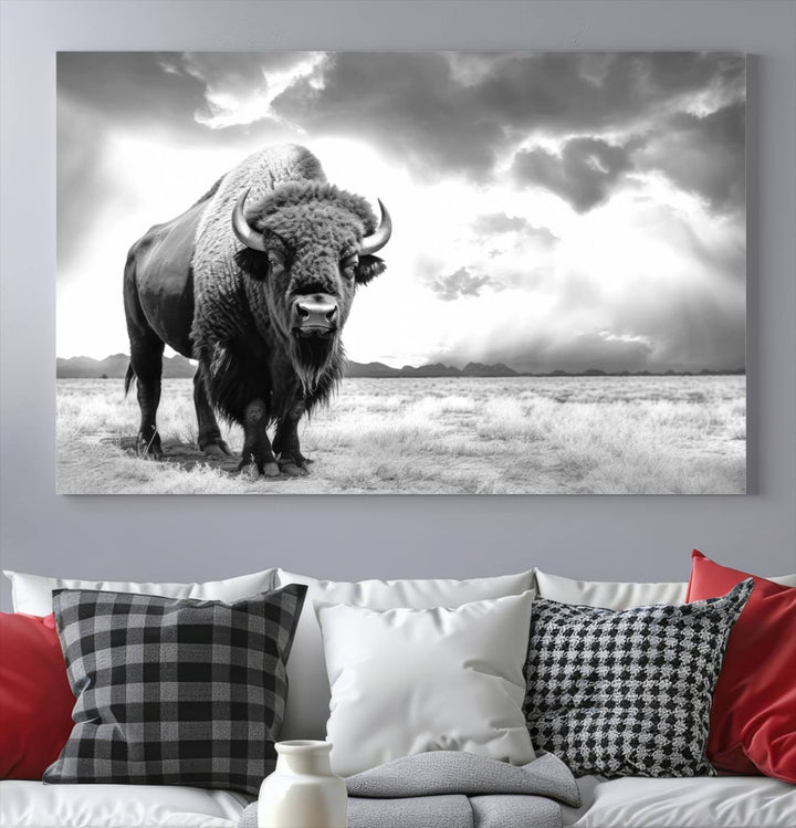 Cow Bighorn Wall Art Canvas Print, Longhorn Texas Large Cow Animal Canvas Print