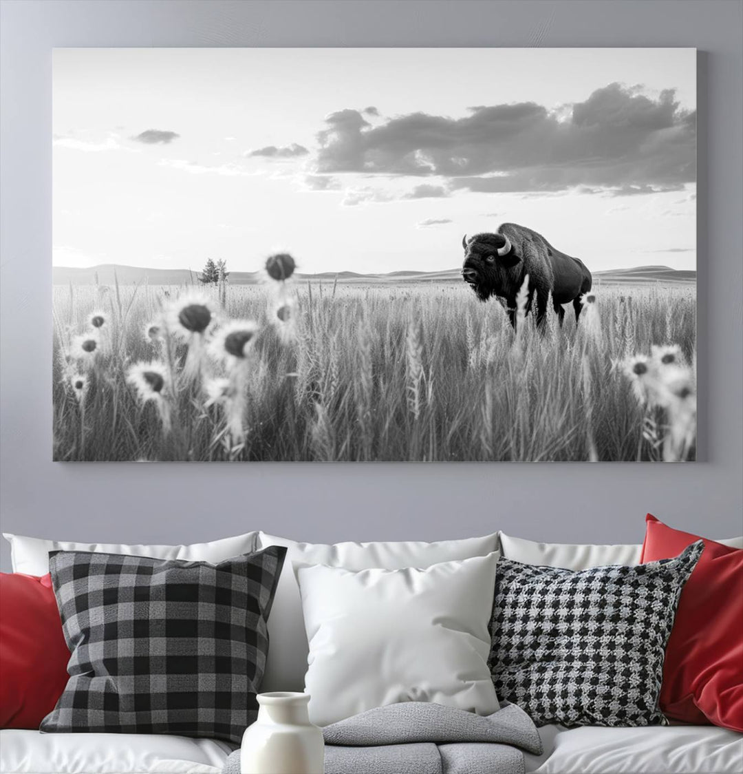 Cow Bighorn Wall Art Canvas Print, Longhorn Texas Large Cow Animal Canvas Print