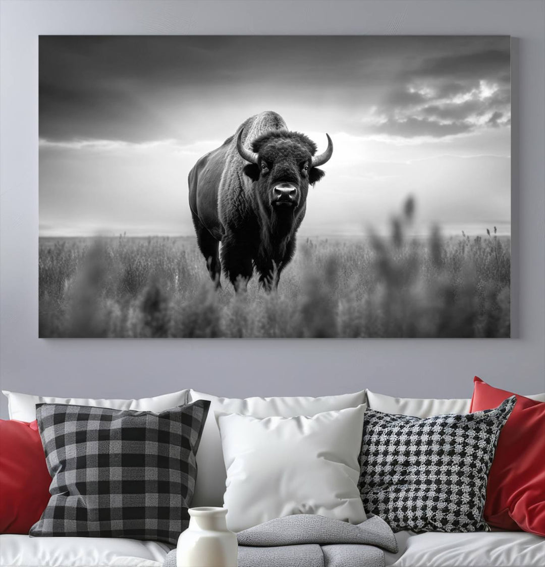 Cow Bighorn Wall Art Canvas Print, Longhorn Texas Large Cow Animal Canvas Print