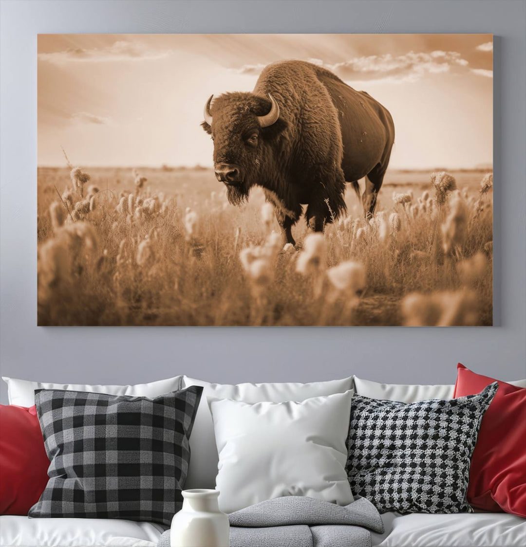 Cow Bighorn Wall Art Canvas Print, Longhorn Texas Large Cow Animal Canvas Print