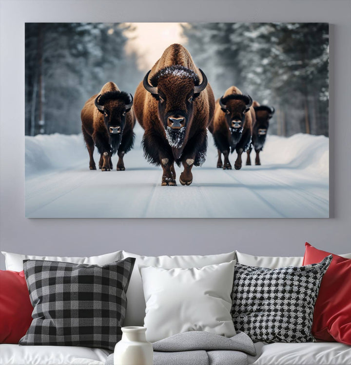 Cow Bighorn Wall Art Canvas Print, Longhorn Texas Large Cow Animal Canvas Print