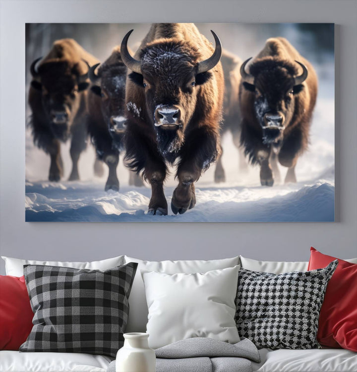 Cow Bighorn Wall Art Canvas Print, Longhorn Texas Large Cow Animal Canvas Print