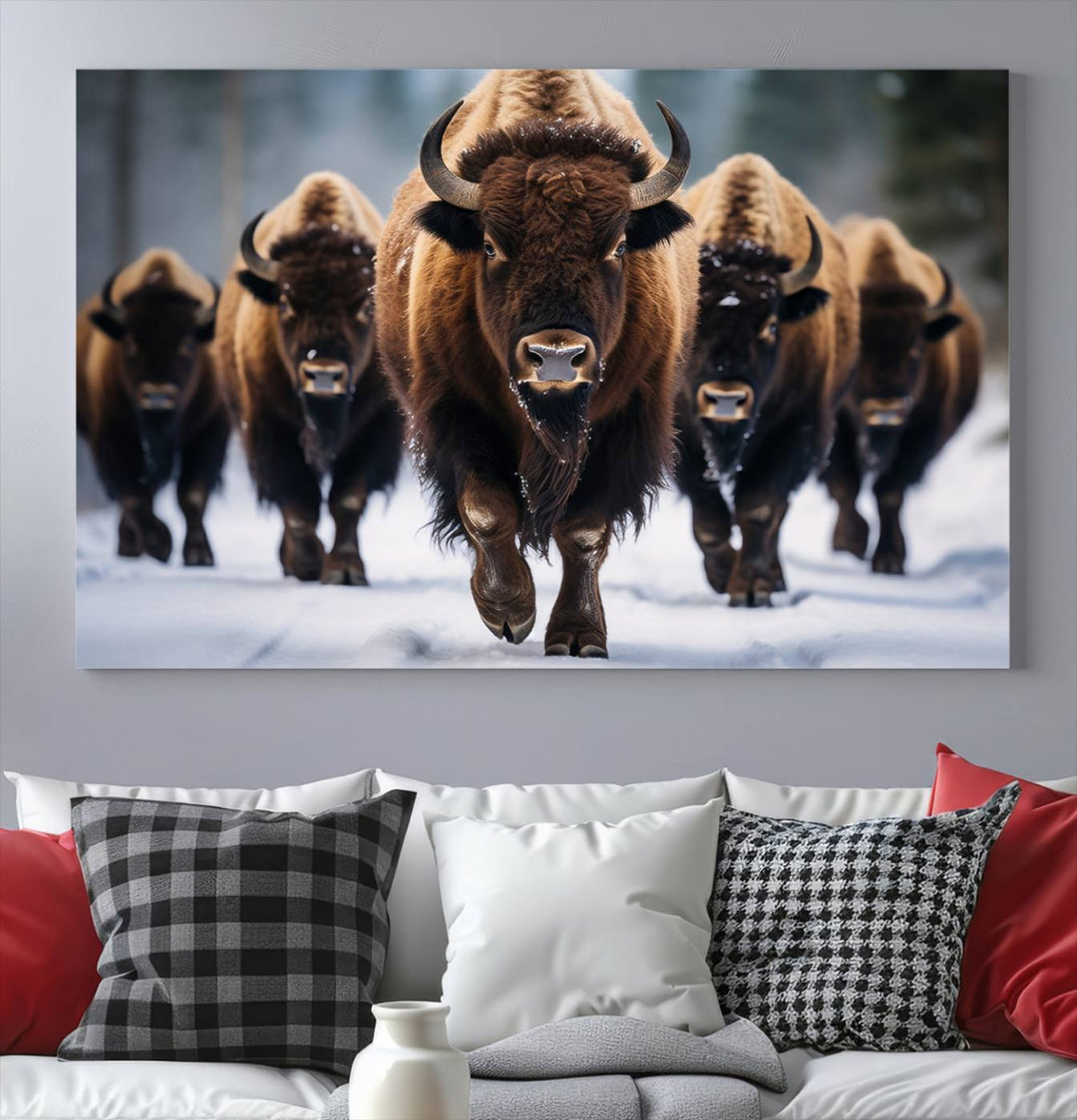 Cow Bighorn Wall Art Canvas Print, Longhorn Texas Large Cow Animal Canvas Print