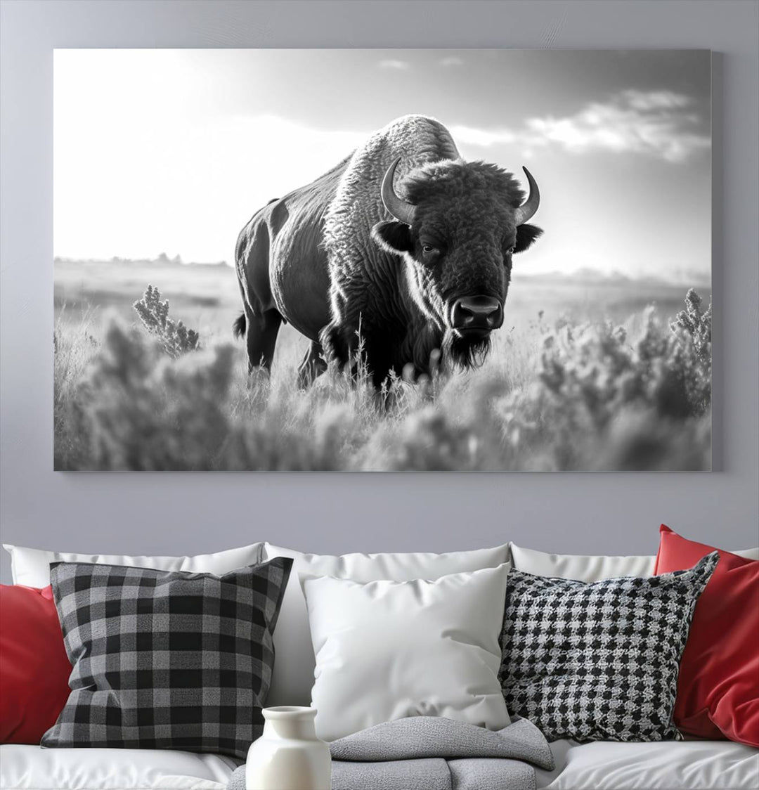 Cow Bighorn Wall Art Canvas Print, Longhorn Texas Large Cow Animal Canvas Print