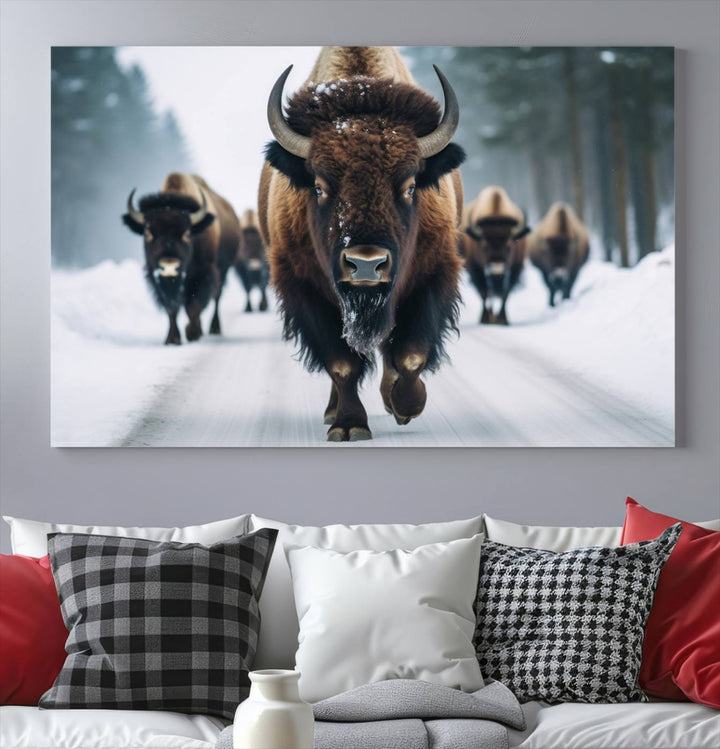 Cow Bighorn Wall Art Canvas Print, Longhorn Texas Large Cow Animal Canvas Print