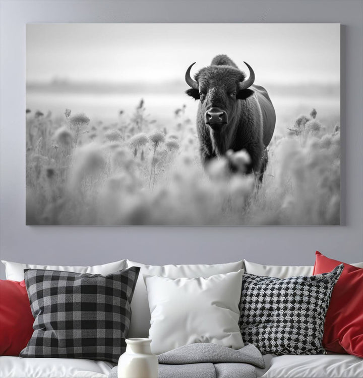 Cow Bighorn Wall Art Canvas Print, Longhorn Texas Large Cow Animal Canvas Print