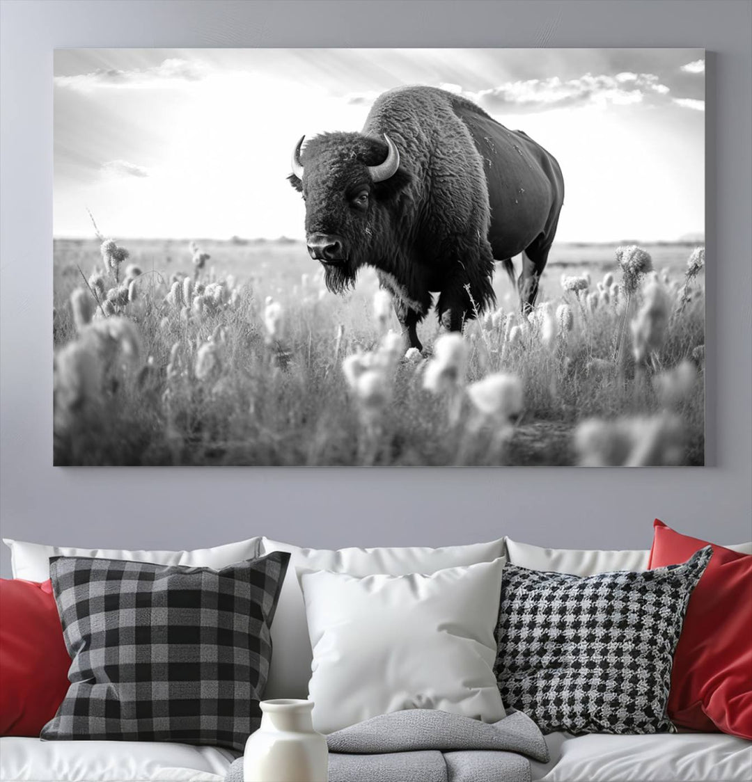 Cow Bighorn Wall Art Canvas Print, Longhorn Texas Large Cow Animal Canvas Print