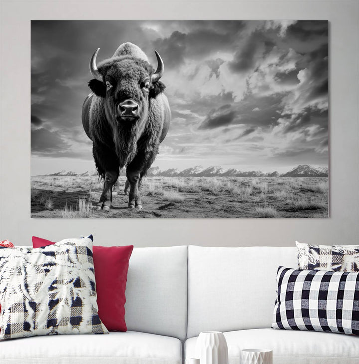 Cow Bighorn Wall Art Canvas Print, Longhorn Texas Large Cow Animal Canvas Print