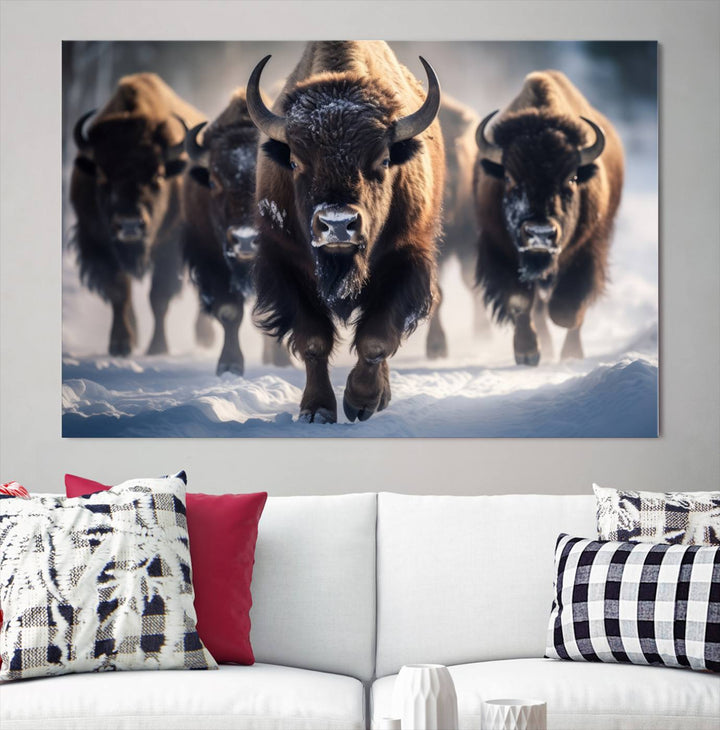 Cow Bighorn Wall Art Canvas Print, Longhorn Texas Large Cow Animal Canvas Print