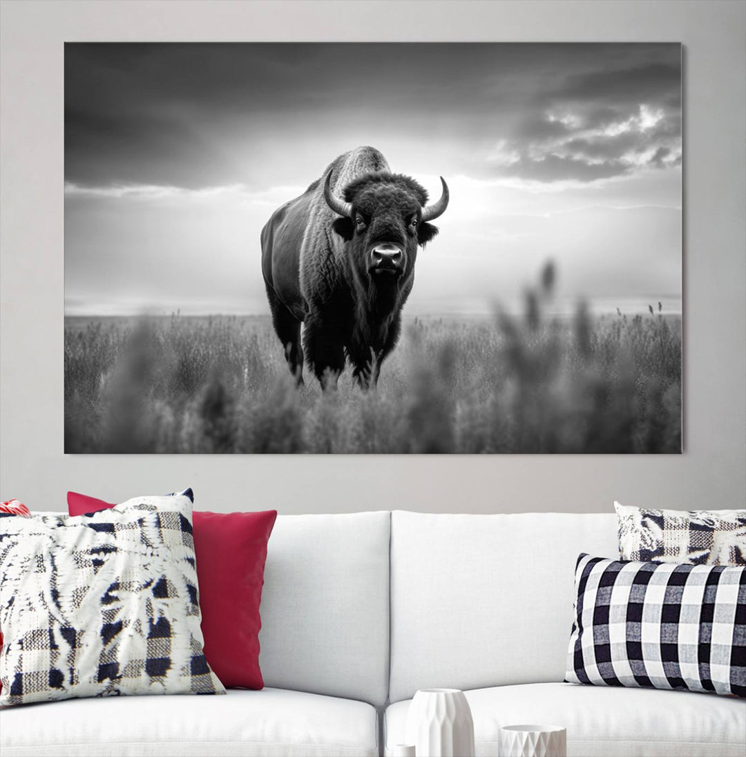 Cow Bighorn Wall Art Canvas Print, Longhorn Texas Large Cow Animal Canvas Print