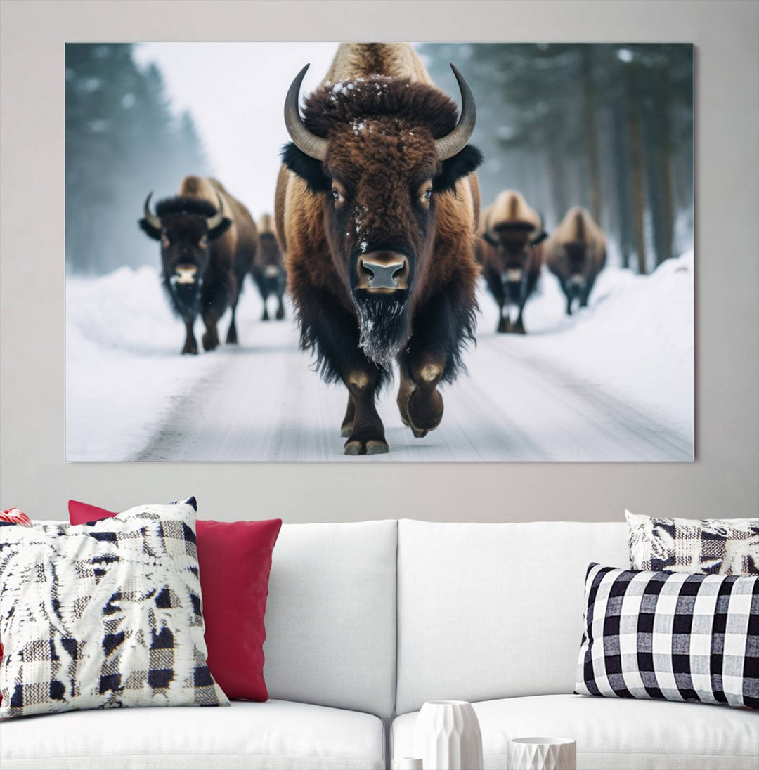 Cow Bighorn Wall Art Canvas Print, Longhorn Texas Large Cow Animal Canvas Print