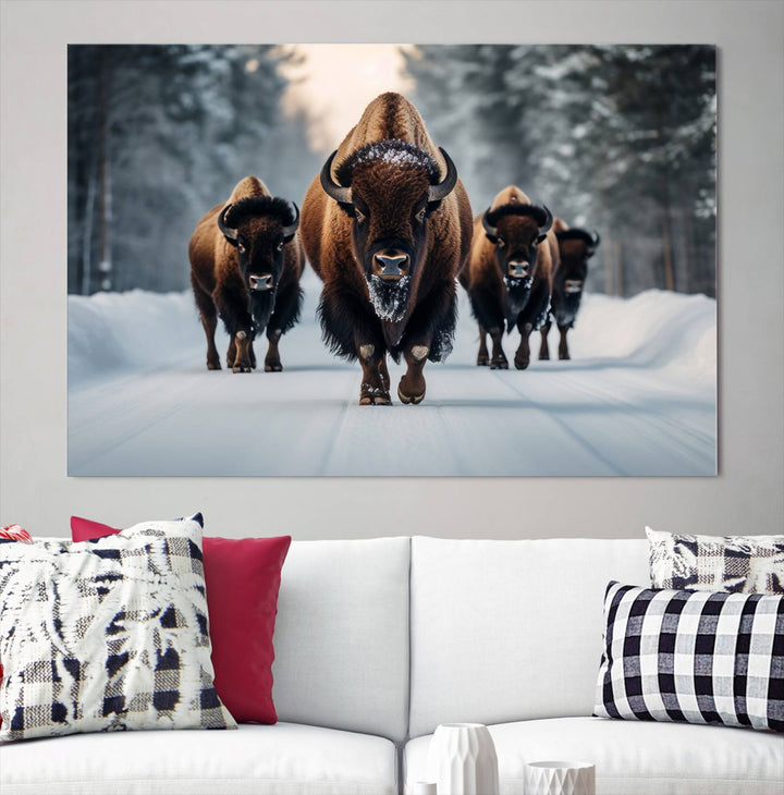 Cow Bighorn Wall Art Canvas Print, Longhorn Texas Large Cow Animal Canvas Print