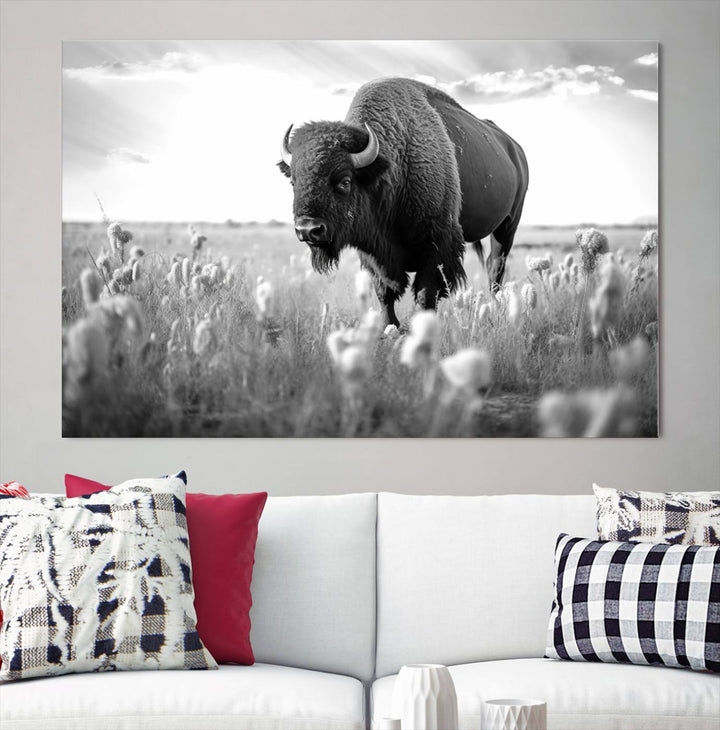 Cow Bighorn Wall Art Canvas Print, Longhorn Texas Large Cow Animal Canvas Print