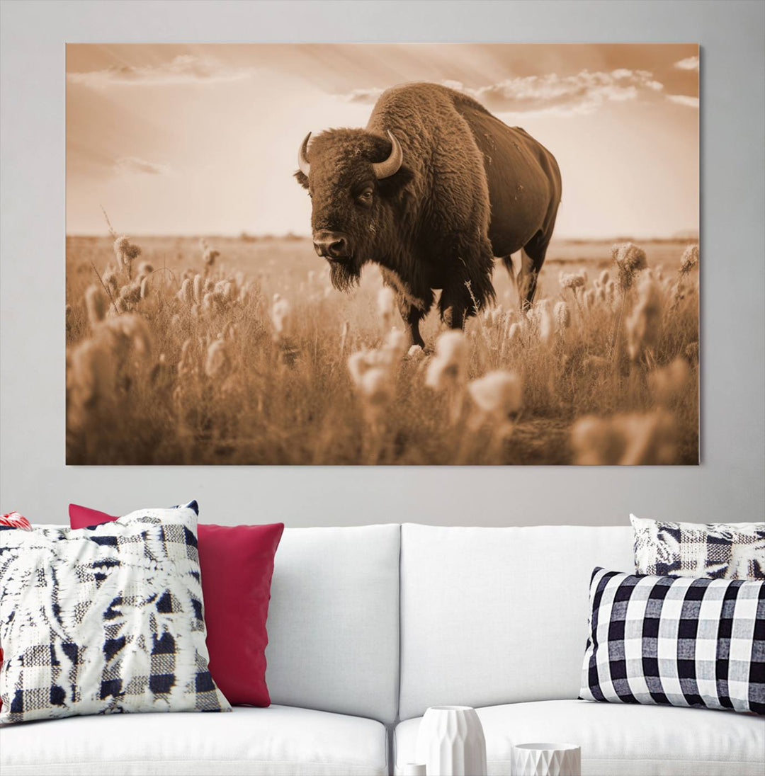 Cow Bighorn Wall Art Canvas Print, Longhorn Texas Large Cow Animal Canvas Print