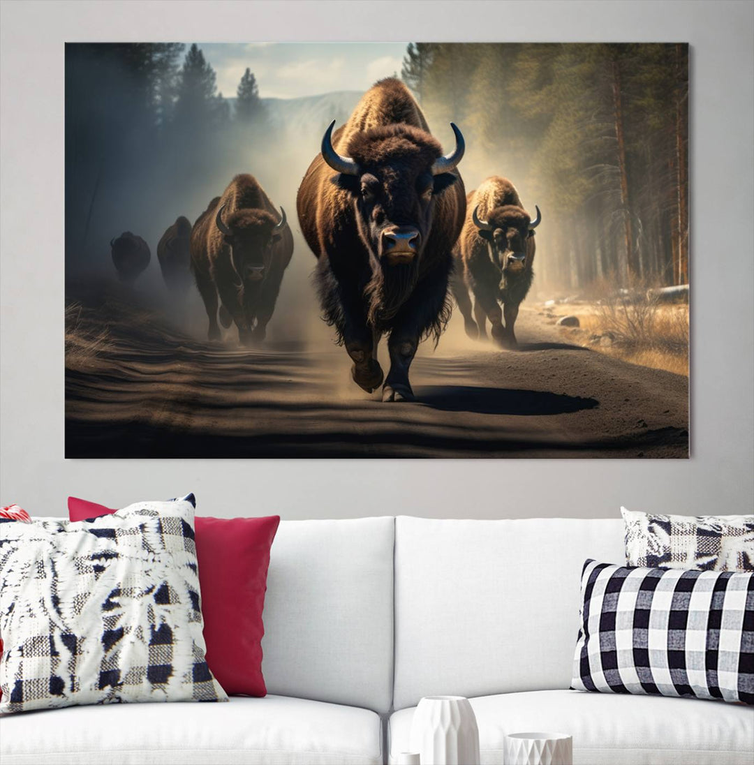 Cow Bighorn Wall Art Canvas Print, Longhorn Texas Large Cow Animal Canvas Print