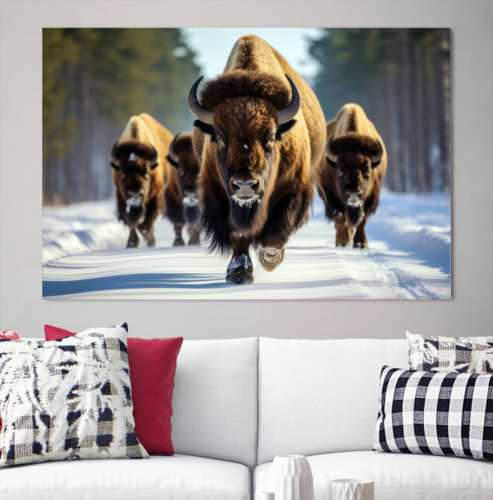 Cow Bighorn Wall Art Canvas Print, Longhorn Texas Large Cow Animal Canvas Print