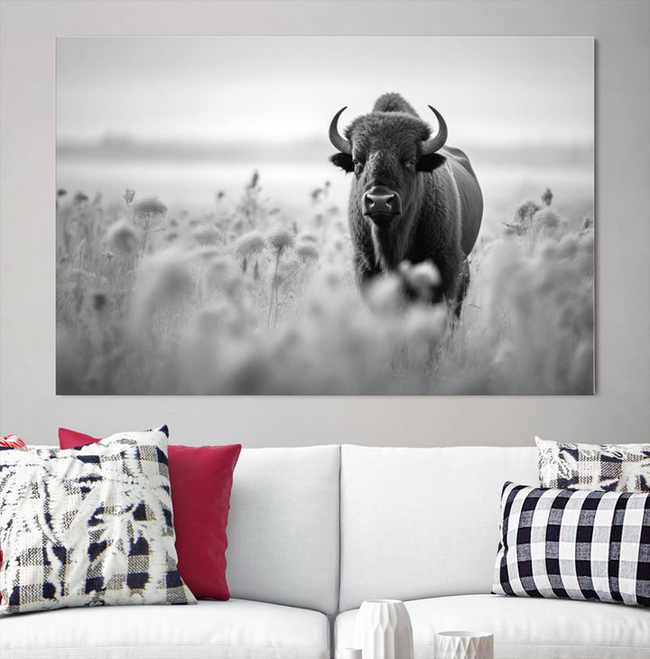 Cow Bighorn Wall Art Canvas Print, Longhorn Texas Large Cow Animal Canvas Print