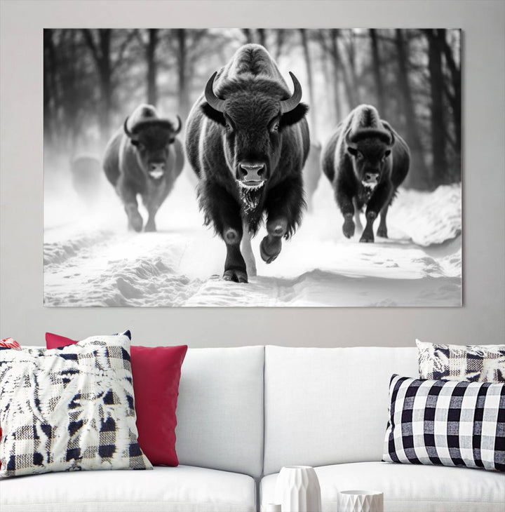 Cow Bighorn Wall Art Canvas Print, Longhorn Texas Large Cow Animal Canvas Print