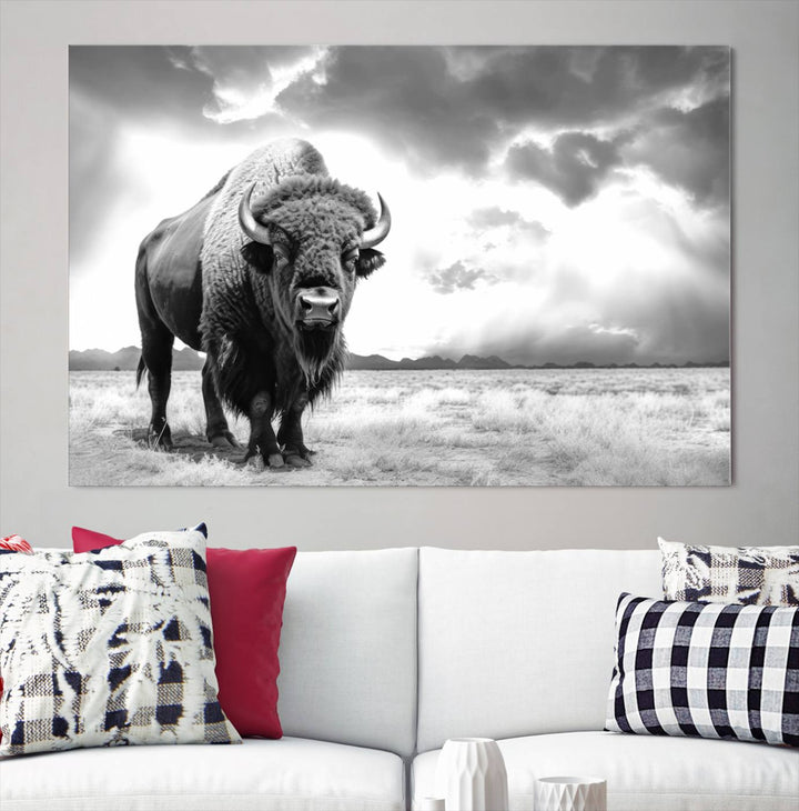 Cow Bighorn Wall Art Canvas Print, Longhorn Texas Large Cow Animal Canvas Print