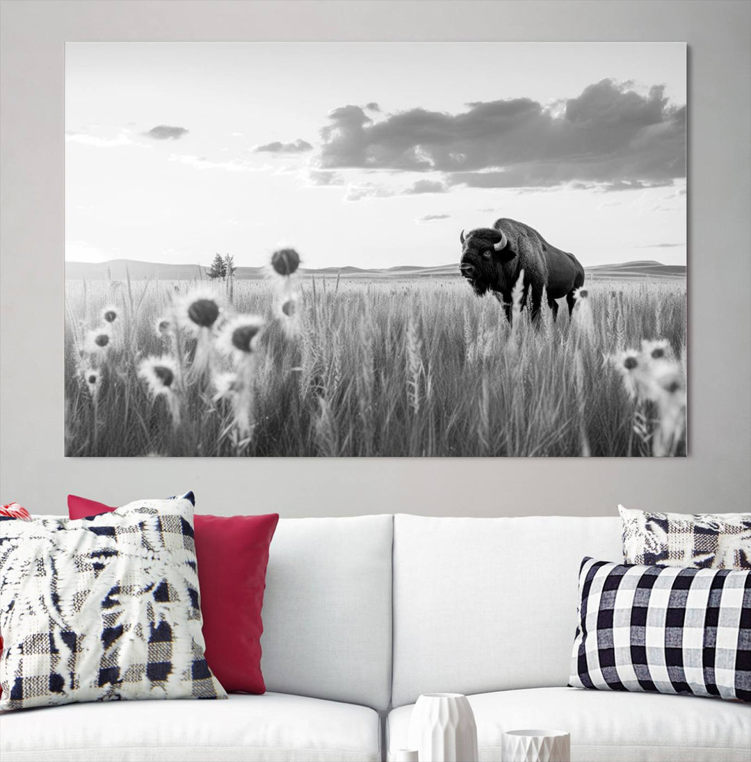 Cow Bighorn Wall Art Canvas Print, Longhorn Texas Large Cow Animal Canvas Print