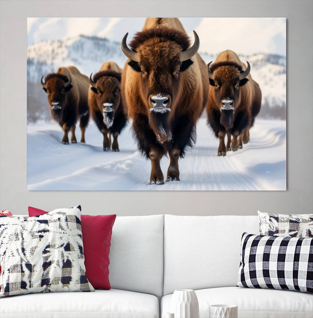 Cow Bighorn Wall Art Canvas Print, Longhorn Texas Large Cow Animal Canvas Print