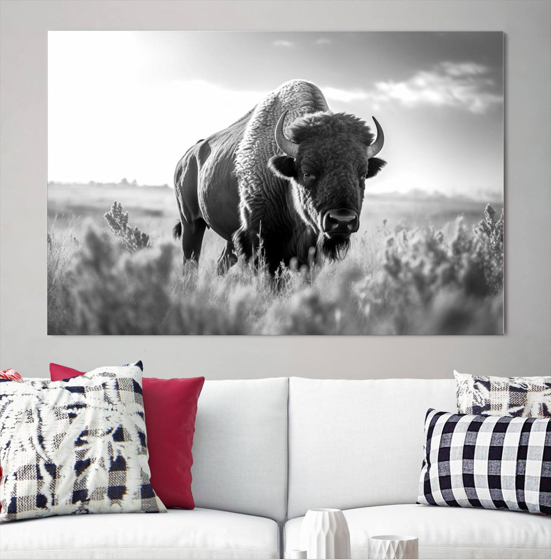 Cow Bighorn Wall Art Canvas Print, Longhorn Texas Large Cow Animal Canvas Print