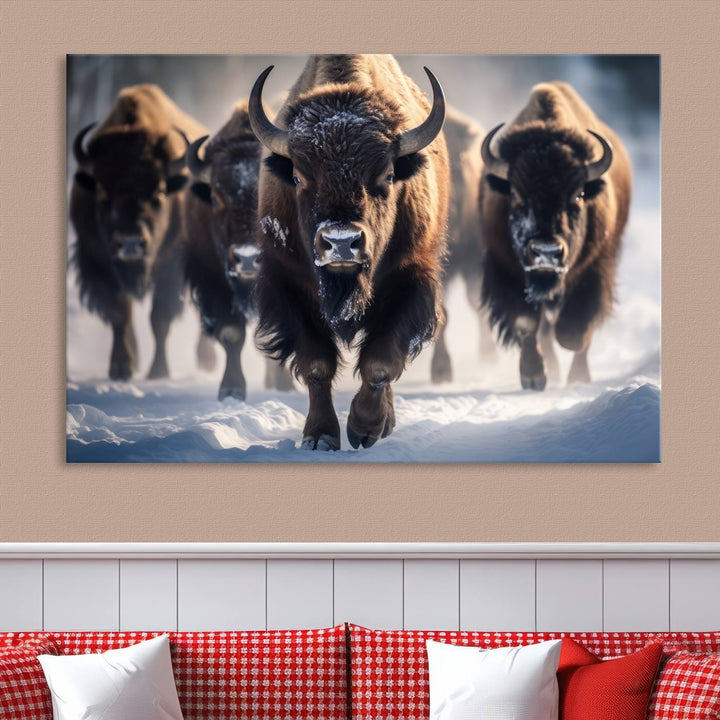 Cow Bighorn Wall Art Canvas Print, Longhorn Texas Large Cow Animal Canvas Print