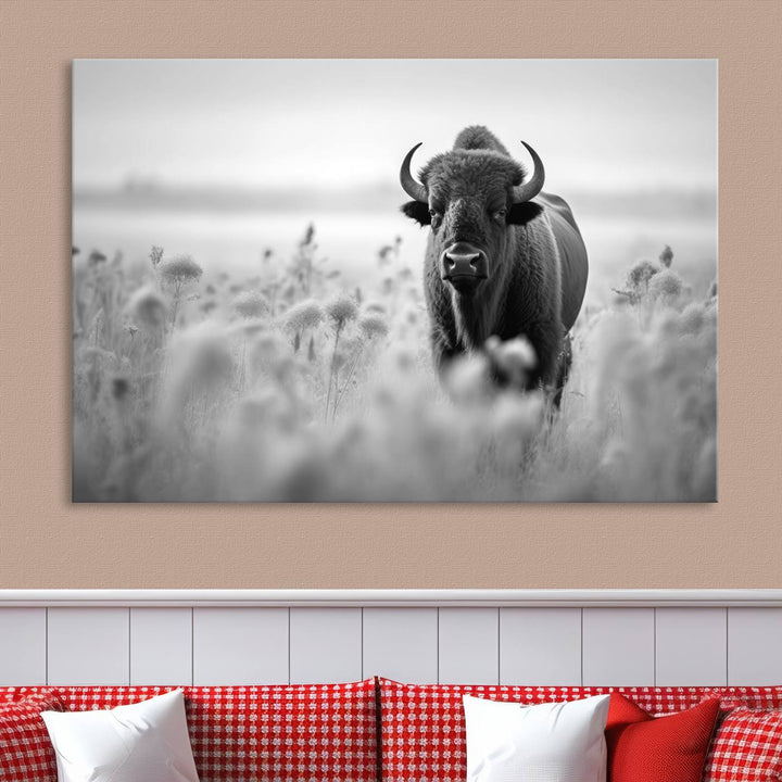 Cow Bighorn Wall Art Canvas Print, Longhorn Texas Large Cow Animal Canvas Print