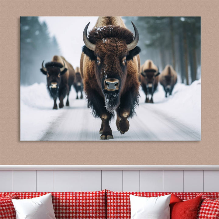 Cow Bighorn Wall Art Canvas Print, Longhorn Texas Large Cow Animal Canvas Print