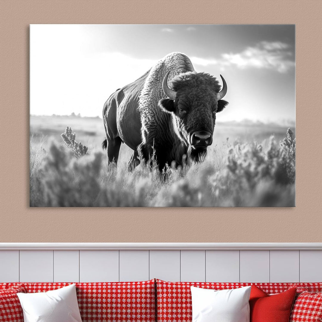 Cow Bighorn Wall Art Canvas Print, Longhorn Texas Large Cow Animal Canvas Print