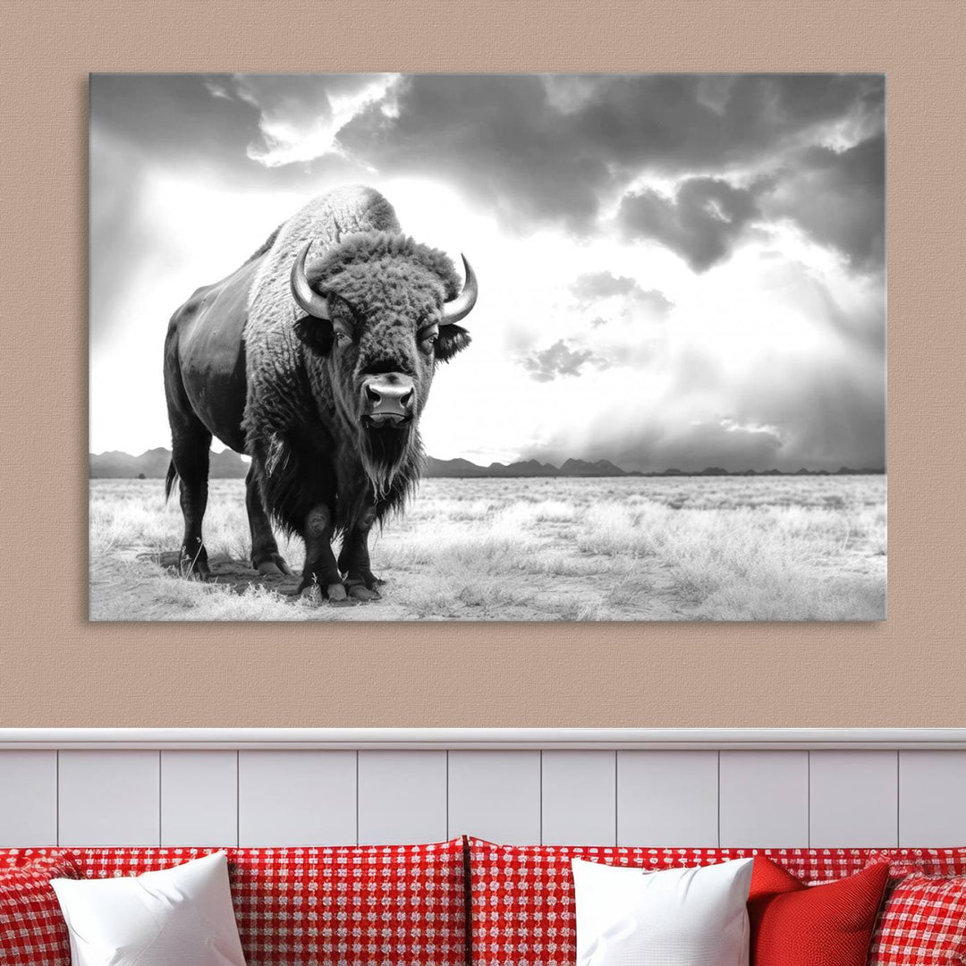 Cow Bighorn Wall Art Canvas Print, Longhorn Texas Large Cow Animal Canvas Print