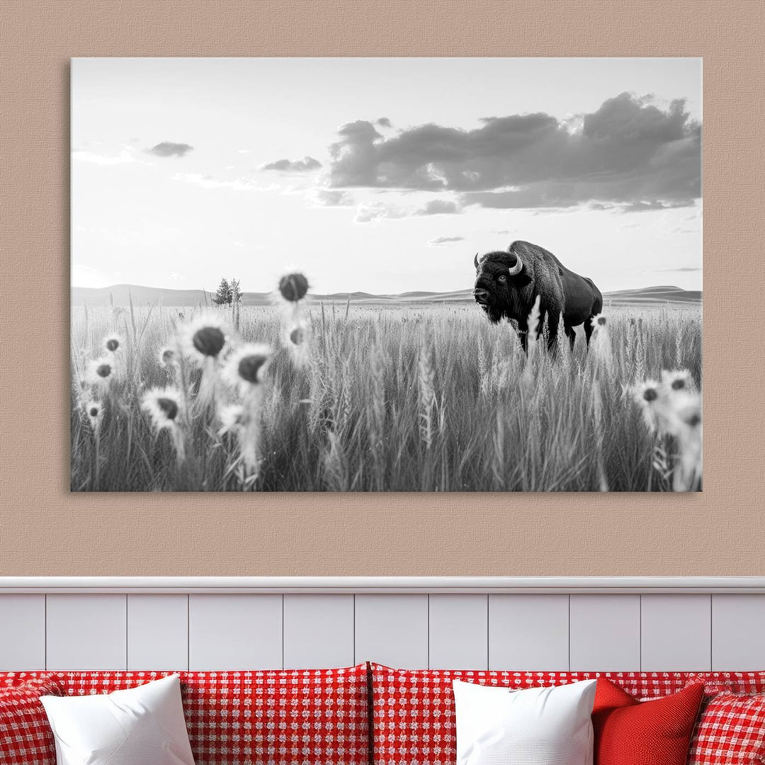 Cow Bighorn Wall Art Canvas Print, Longhorn Texas Large Cow Animal Canvas Print